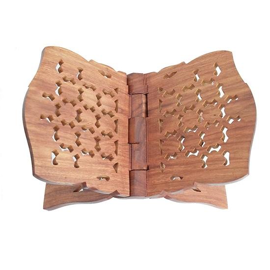 حامل كتب شيشام خشبي بني اللون مصنوع يدويًا فاخر من جيتا للقرآن المقدس رامايانا مقاس 38.1 سم