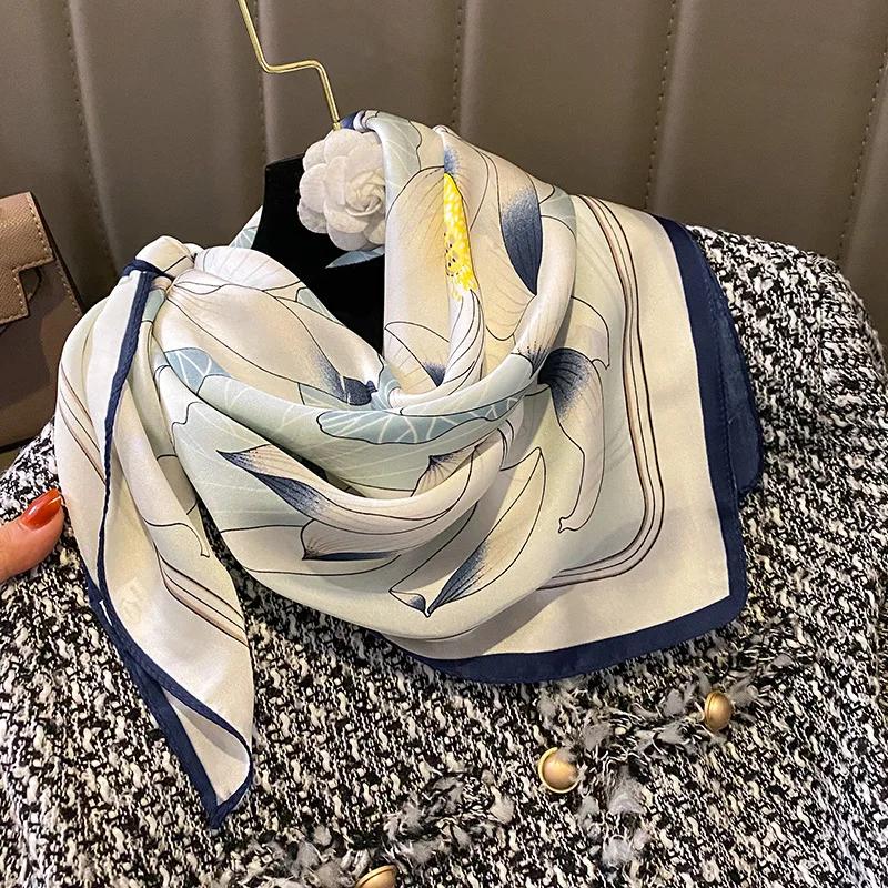 Elegant Print Square Scarf Women Floral Soft Satin Neckerchief Head Scarves Hijab Female Headband Bag Ribbons Bandana Foulard