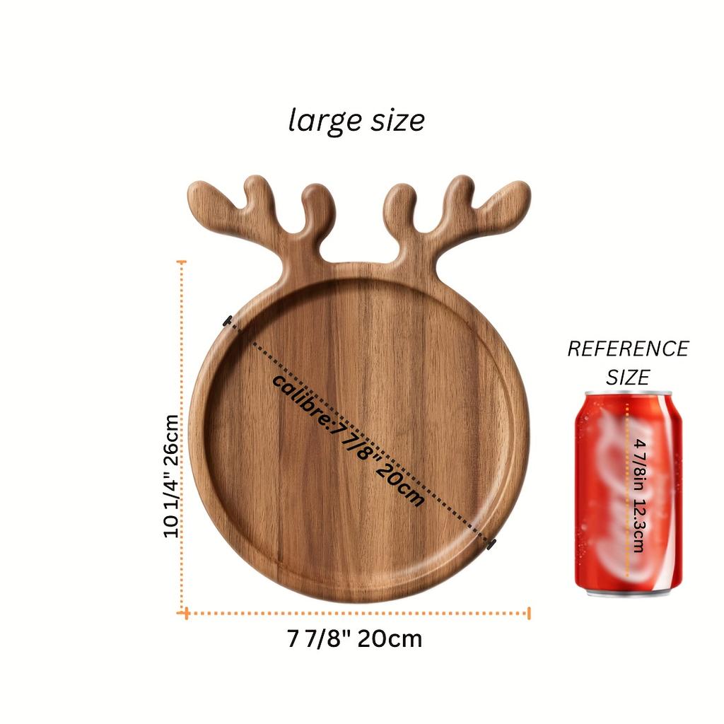Festive Christmas Exclusive Gifts: Wooden Serving Platter with Antler Handle - 77/8" And 7 7/8" Sizes - Perfect for Parties And Holidays
