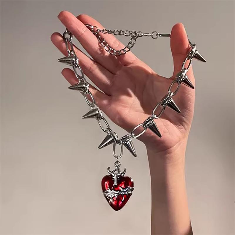 Punk Metall Dorn Nieten Choker Halskette für Männer Frauen Gothic Hip Hop Doppellagige Schlüsselbeinkette Halskette Y2K Schmuck Accessoires