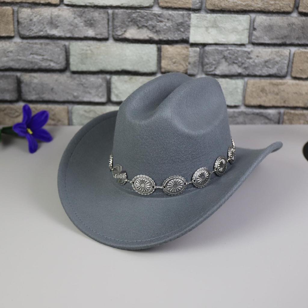 Hochwertiger Retro-Cowboyhut mit Metallkette und großem Schirm