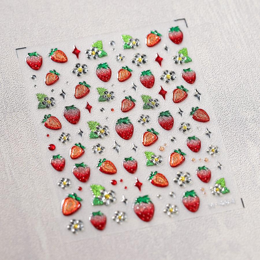 Fruit Strawberry Apple Cherry Colorful Candy Cute Rabbit Paw Popsicle Jelly 5D Nail Art Sticker Self Adhesive Manicure Decal DIY