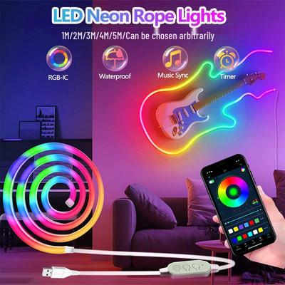 USB Dreamcolor Neon Light Strip: Running Water Silicone, Bluetooth Music Sync, DIY E-sports Lighting.