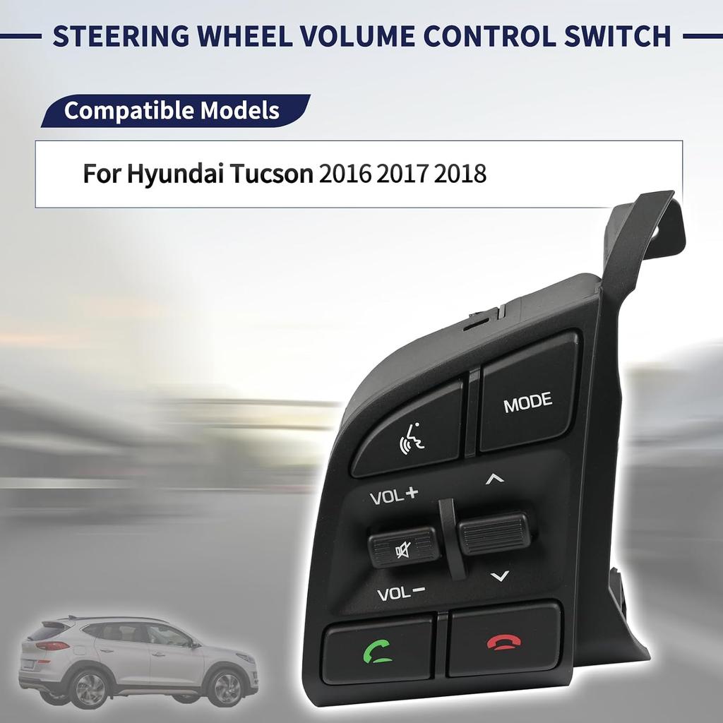 96710-D35004X Lenkrad Lautstärkeregelung Schalter Tasten Linke Seite Kompatibel mit Hyundai Tucson 2016 2017 2018 Ersetzen 96710D35004X 96710-D3500