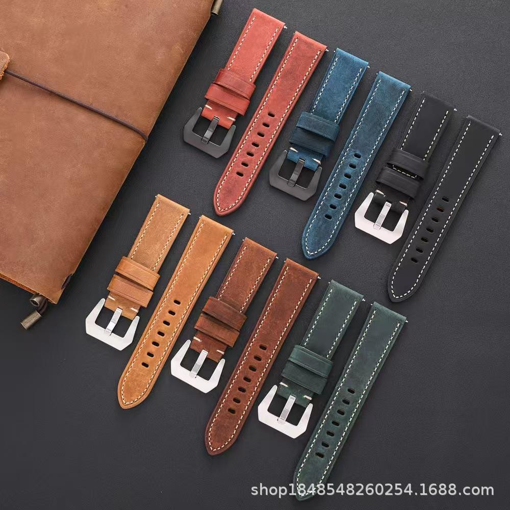 Leather Watch Strap Is Suitable For Apple Huawei 20Mm 22Mm Waterproof, Soft And Wear-Resistant.