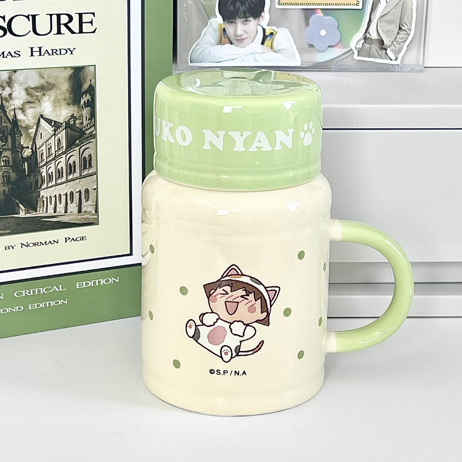 

Birthday gift for girls Cherry Maruko kettle Cute cartoon ceramic mug with lid Girlfriend gift 401-500ml