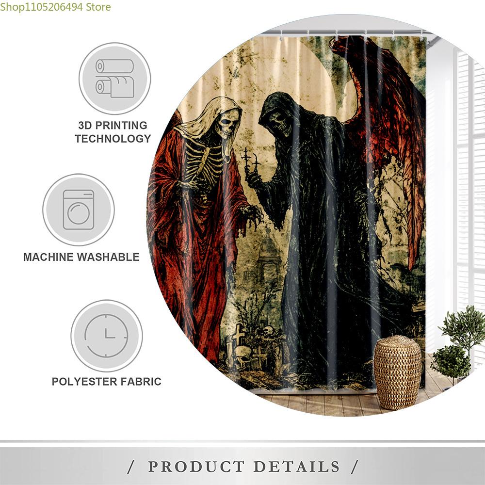 1pc Gothic Fantasy Shower Curtain with Medieval Castle & Dark Knights Design - Heavyweight Polyester Fabric Bathroom Decor, 17
