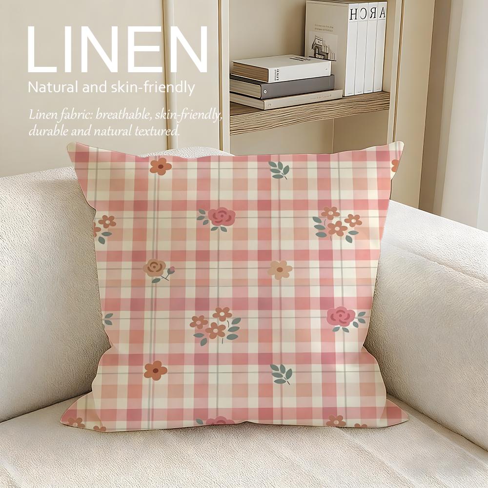 Small Floral Plaid Cushion Cover Linen Decorative Pillowcase Set Pcs X X X Breathable Washable Sofa Cushion Cover