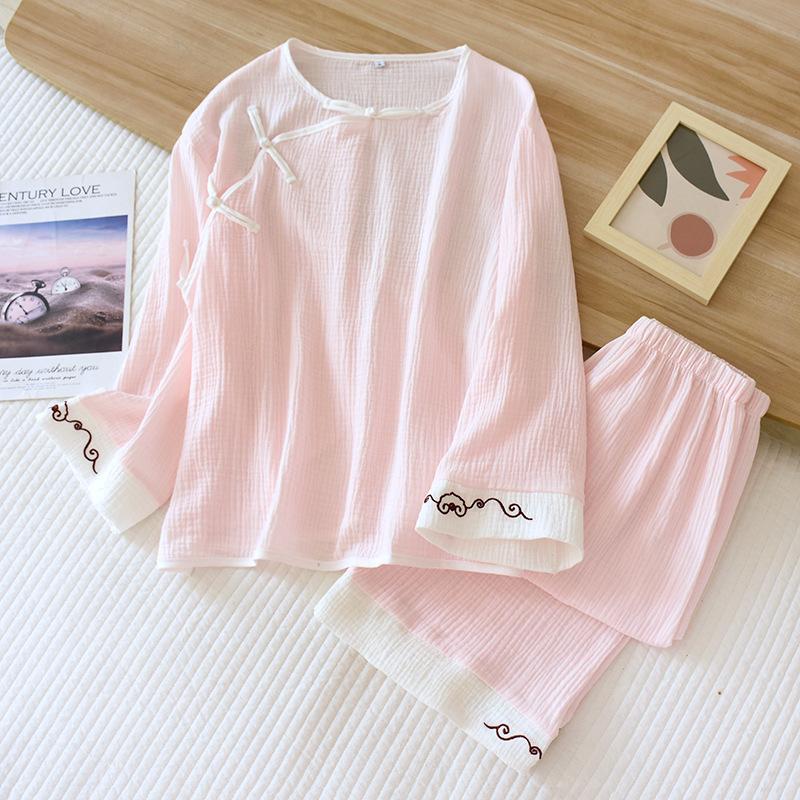 

Новые пижамы в древнем стиле, женские хлопчатобумажные марлевые пижамы на весну и осень, тонкая мягкая домашняя одежда с длинными рукавами, комплект из двух предметов XL