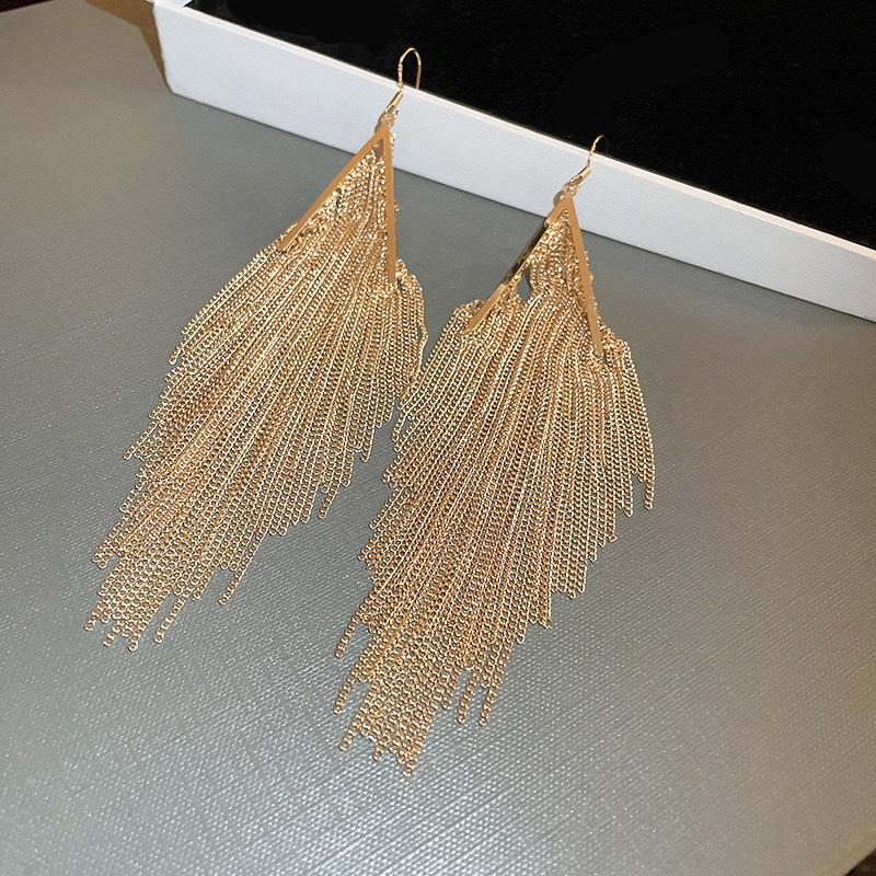 European and American Personalized Metal Fringed Earrings Niche Simple Long Stud Earrings High-end Light Luxury Earrings Women