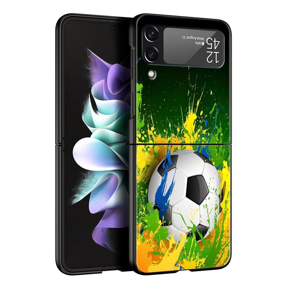 Phone Case for Samsung Galaxy Z Flip 3 4 5 Folding Mobile Shell Hard PC Fundas Black Protect Cover Soccer Ball Football Field