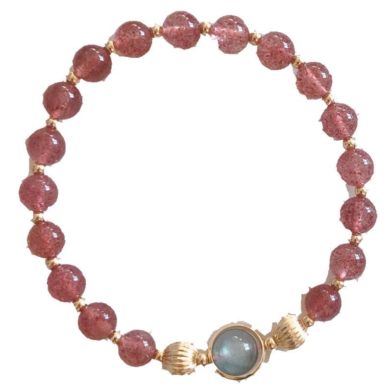 Girlish Charm: Moonstone & Strawberry Crystal Bracelet