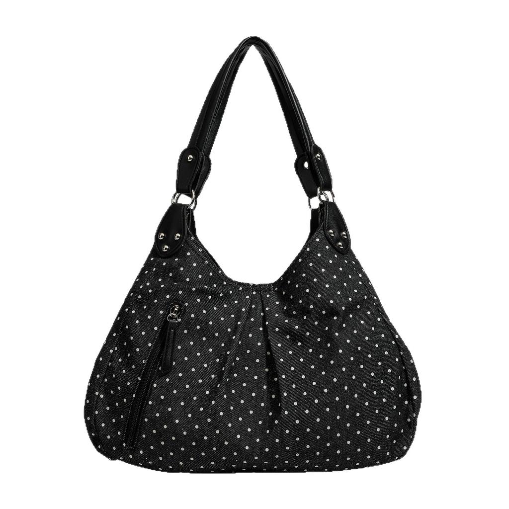 Korean Retro Polka Dot Tote Bag Large Capacity Hobo Shoulder Bag for Women 2025 Fashion Preppy Style