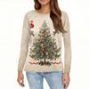Women's Fashion Casual Christmas Printed Round Neck Long Sleeve Pullover Top