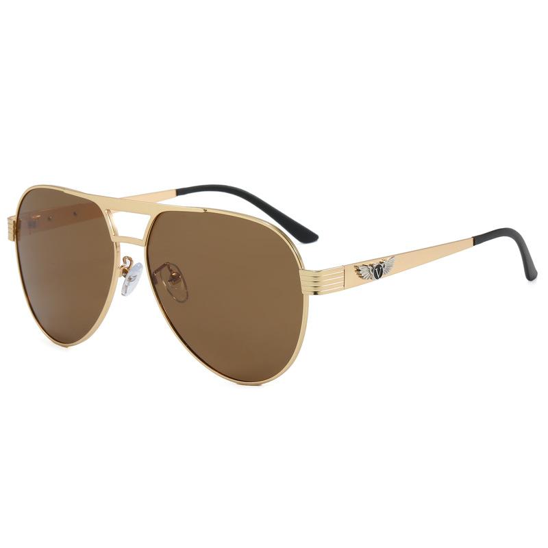 Fashion pilot driving sunglasses men's metal double beam high definition polarized UV protection sunglasses