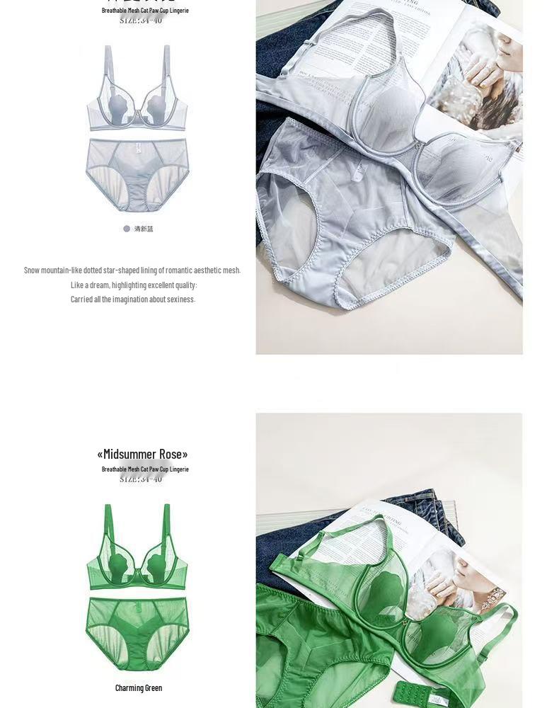 Breathable Bunny Ear Mesh Underwire Bra - Minimizing, Anti-Nipple Show, Soft, Thin Style for Large Bust Women.