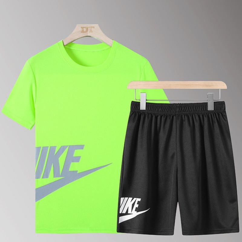 

Summer running sportswear suit men s loose quick-drying short-sleeved shorts casual suit trendy large-size suit 5XL фарби люмінесцентні зелений колір