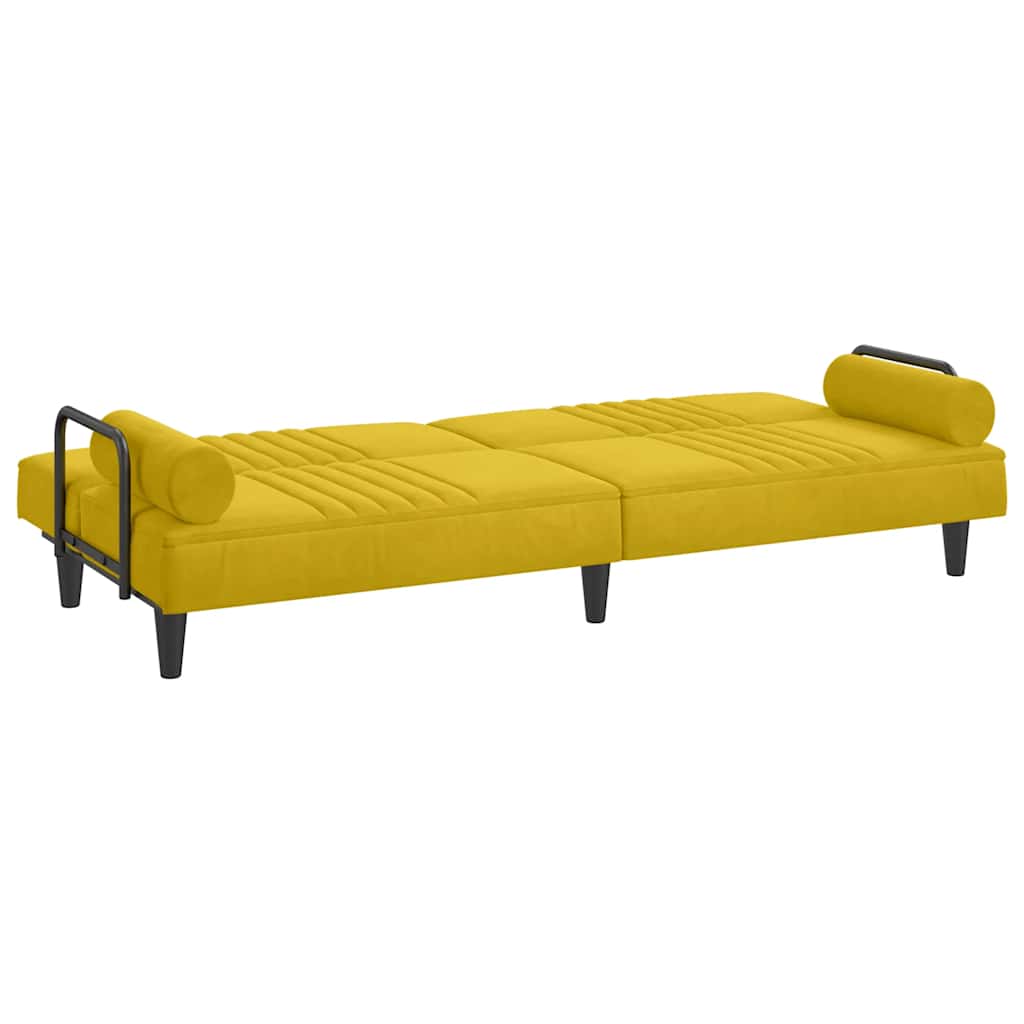 Yellow Velvet Sleeper Sofa with Armrests