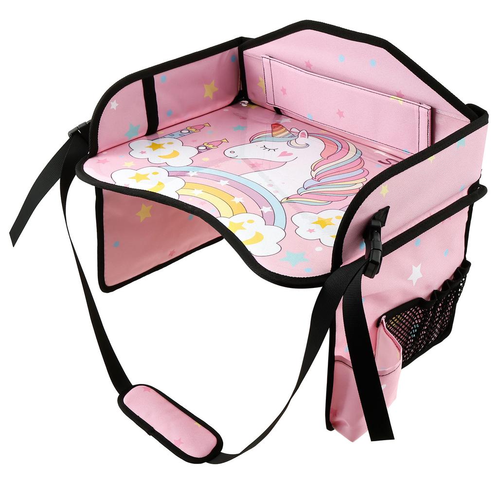 Kids Car Seat Tray Foldable Travel Baby Children's Table Lap Tray Portable Waterproof Multiple Pockets for Dining Drawing