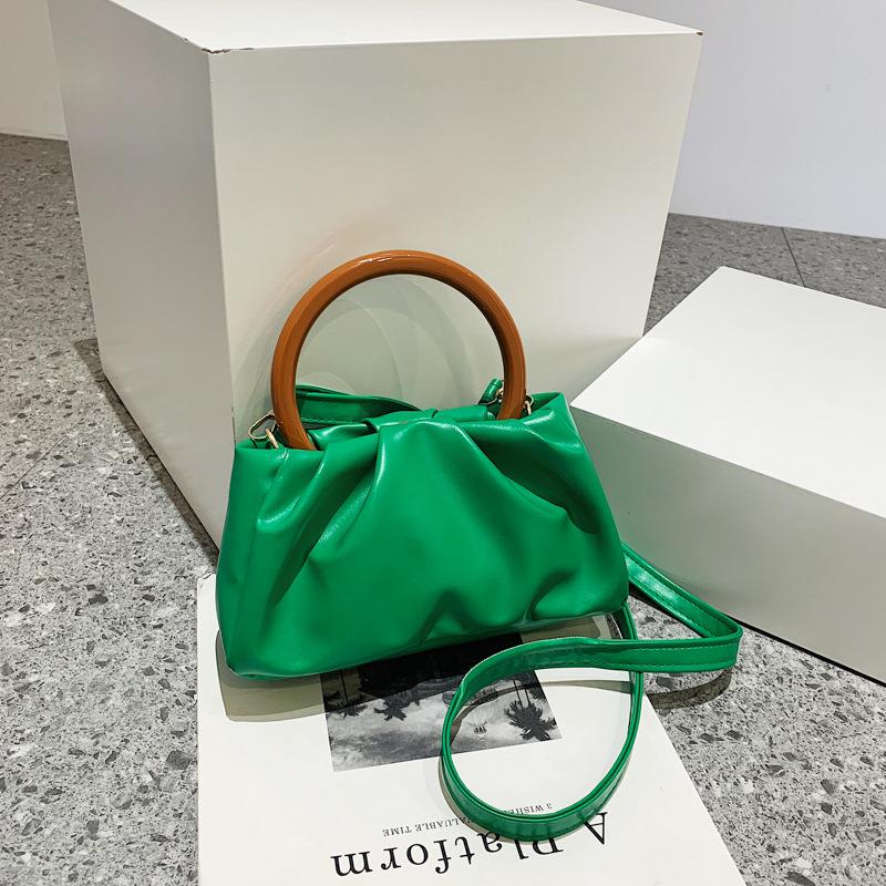 2025 New Simple Pleated Portable Women's Bag Solid Color Retro Casual Single Shoulder Oblique Span Small Square Bag