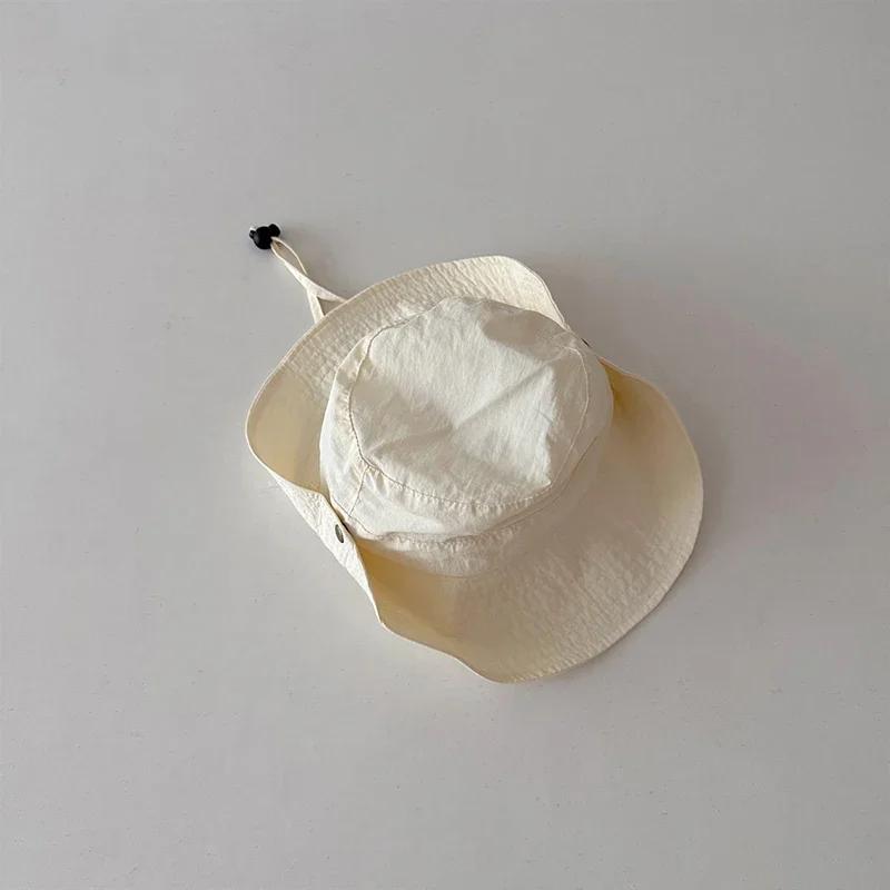 Summer Quick Dry Kids Bucket Hat Solid Color Boys Girls Fisherman Hats For Children Drawstring Outdoor Beach Panama Sun Cap