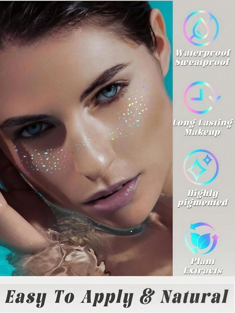 12/6 Stück Glitzer Sommersprossen Gesichtstattoo Temporäre Fake Sternen-Sommersprossen Aufkleber Make-up Patches für DIY Y2K Musikfestival Make-up