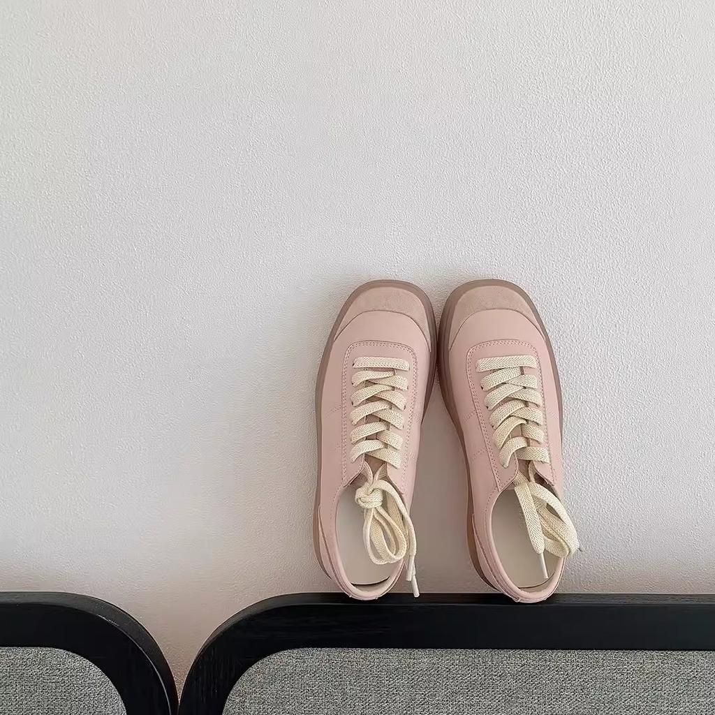 Rindslederversion~ Su Yinyin gleiche koreanische Retro-Schnürung Splicing Casual Sportschuhe Damen Board Schuhe Plateau weiße Schuhe
