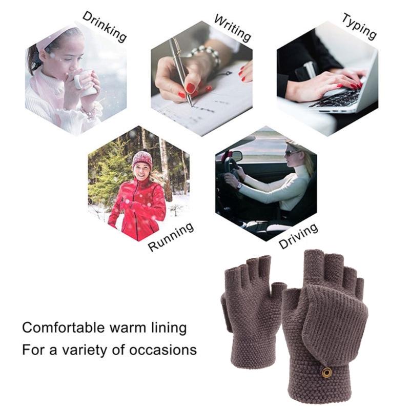 Flip Gloves Men Wool Winter Gloves Touchscreen Gloves Knit Convertible Gloves Touchscreen Mittens Fingerless Gloves