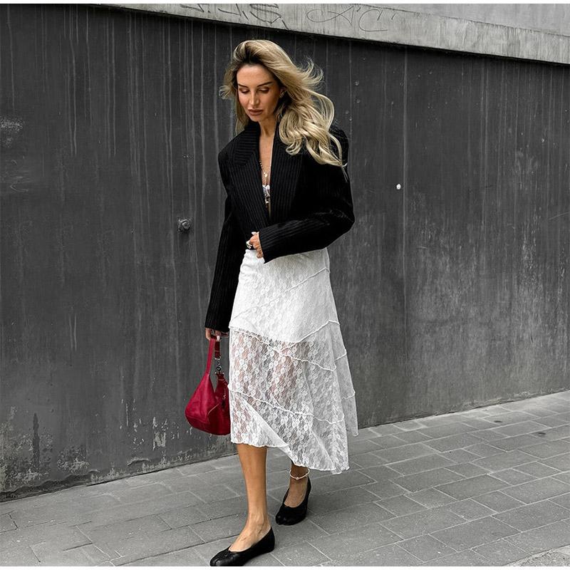 2025 New Spring Autumn Vintage Coats for Women Fashion French Style Long Sleeve Jackets Striped Turn-down Collar Commuter Outerwear