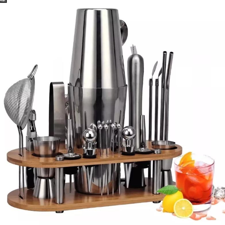 

23-Piece Stainless Steel Cocktail Shaker Set with Bamboo Stand Cocktail Shaker Set 23 Pieces: 350ml