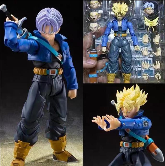Dragon Ball Z Super Saiyan Future Trunks Android 18 Jointed Action Figure with Interchangeable Faces Accessories Model Toy Gift