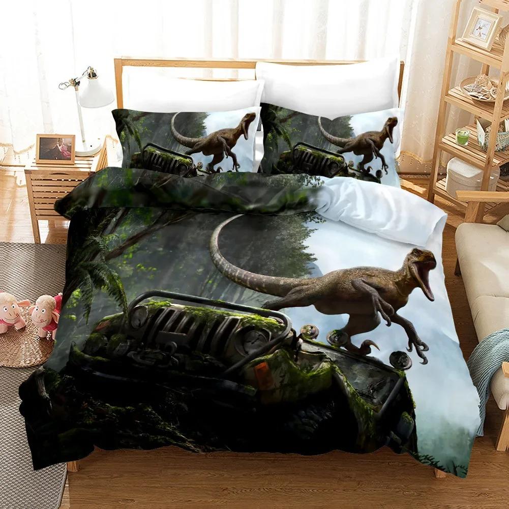 3D Dinosaur Duvet Cover Jurassic Bedding Set for Kids Boys Teen QueenKingFullTwin Microfiber Quilt Cover with 12 Pillowcase