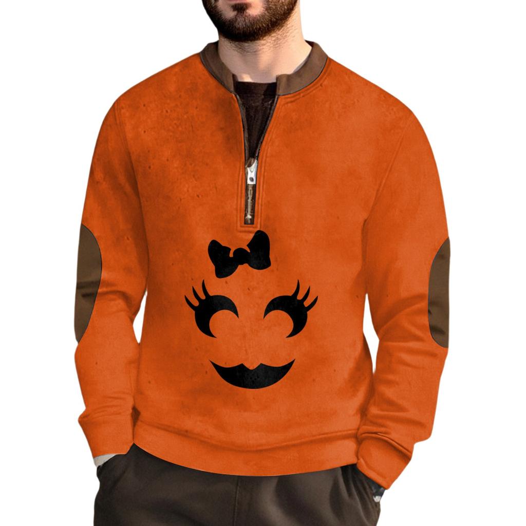 Halloween Print - Men's Loose, Casual, Versatile Round-neck Multi-color Pullover Hoodie
