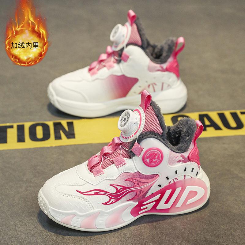 Spring and summer children's sports shoes girls and boys button running shoes mesh breathable middle and older children's casual shoes basketball sho