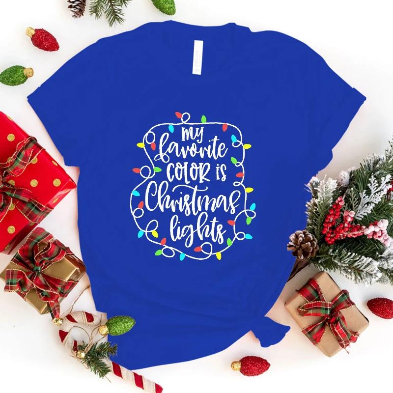 

Женская футболка с принтом рождественских огней, свободная, с коротким рукавом, с круглым вырезом, женская повседневная футболка XL