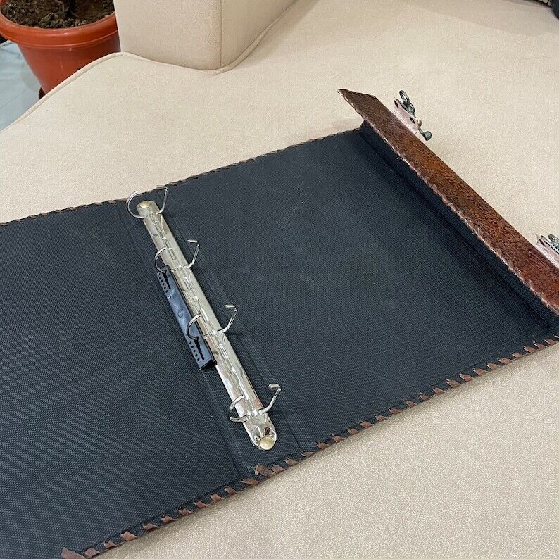 Padfolio en cuir marron noir 3 anneaux, classeur de portefeuille en cuir PU, dos