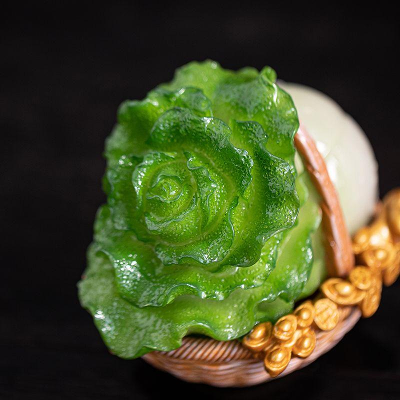 Chinese Tea Pet Cabbage Ornament Feng Shui Wealth Attract Decor Lucky Figurine Office Desk Home Tabletop Decoration Craft Gift
