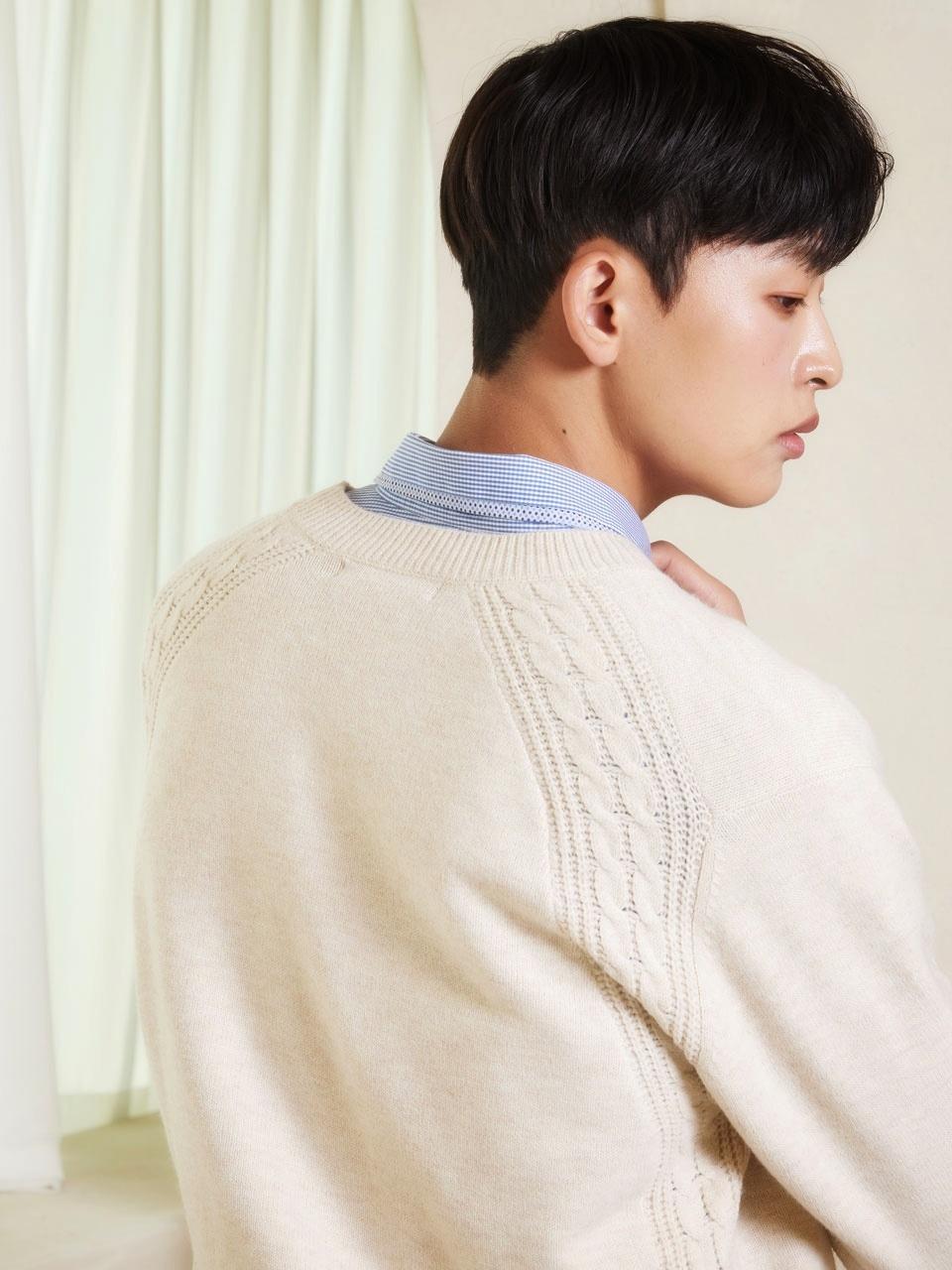 I Holic Cashmere Cashmere-Like Round Cable Knit Oatmeal #5 Color Oatmeal/M