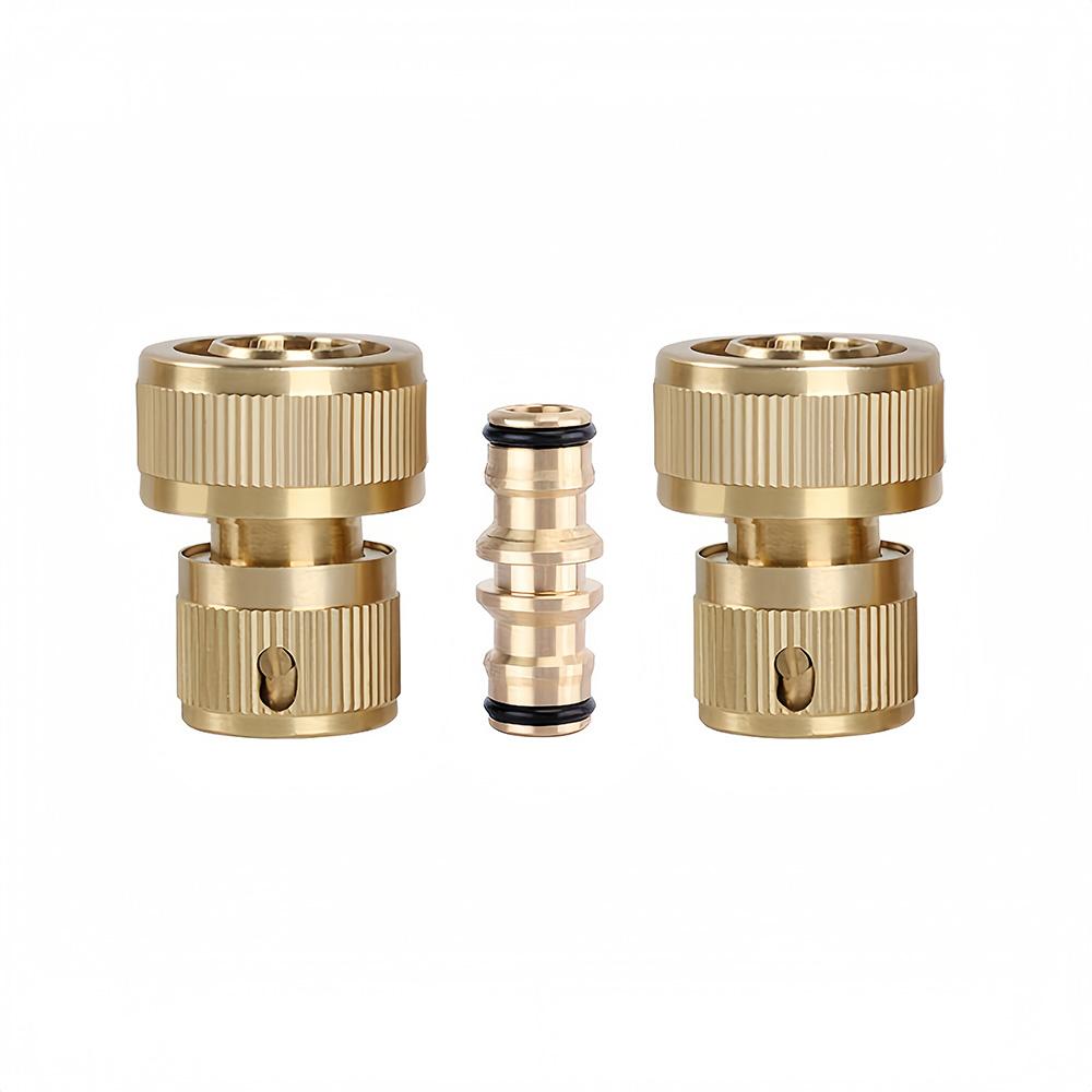 3/4" Brass Hose Quick Connect Set - Universal Garden Connectors Kit with 2 Quick Connectors & 1 Hose Repair Connectors Fitting