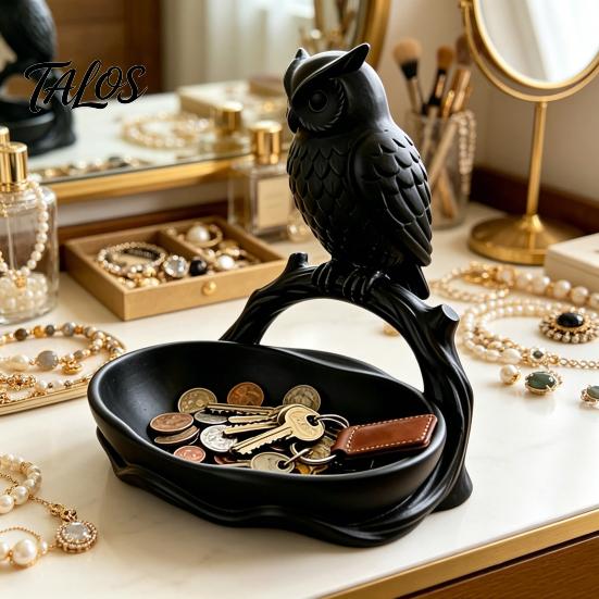 Talos 3D Printed Owl Storage Tray, Large Capacity & Branch Jewelry Tray for Earrings Keys Coins, Decorative Desktop Organizer Home Entrance