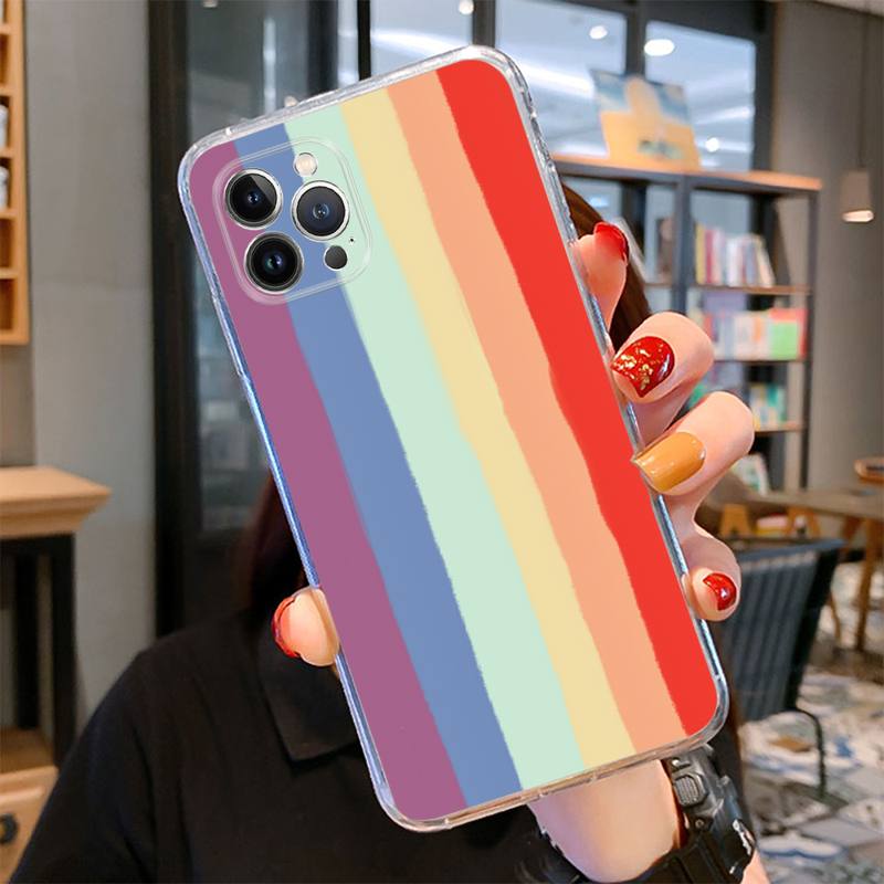 Colorful Rainbow Stripe Phone Case For iPhone 14 13 12 11 Pro Max XS X XR SE 2020 6 7 8 Plus Mini Transparent Shell