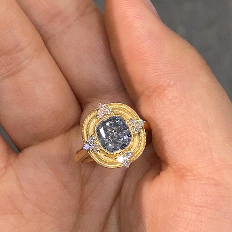 Винтажное Искрящееся Сапфировое Точечное Алмазное Квадратное Кольцо Легкая Роскошь и Свежесть Подходит для Повседневного ношения кольца для женщин Свадебное resizable