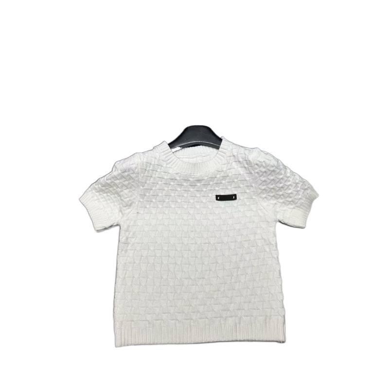 Miu-Style Plaid Knit Pullover: Women's European Fashion Early Spring 2026 - Short Sleeve, Casual, Versatile, Small Logo.