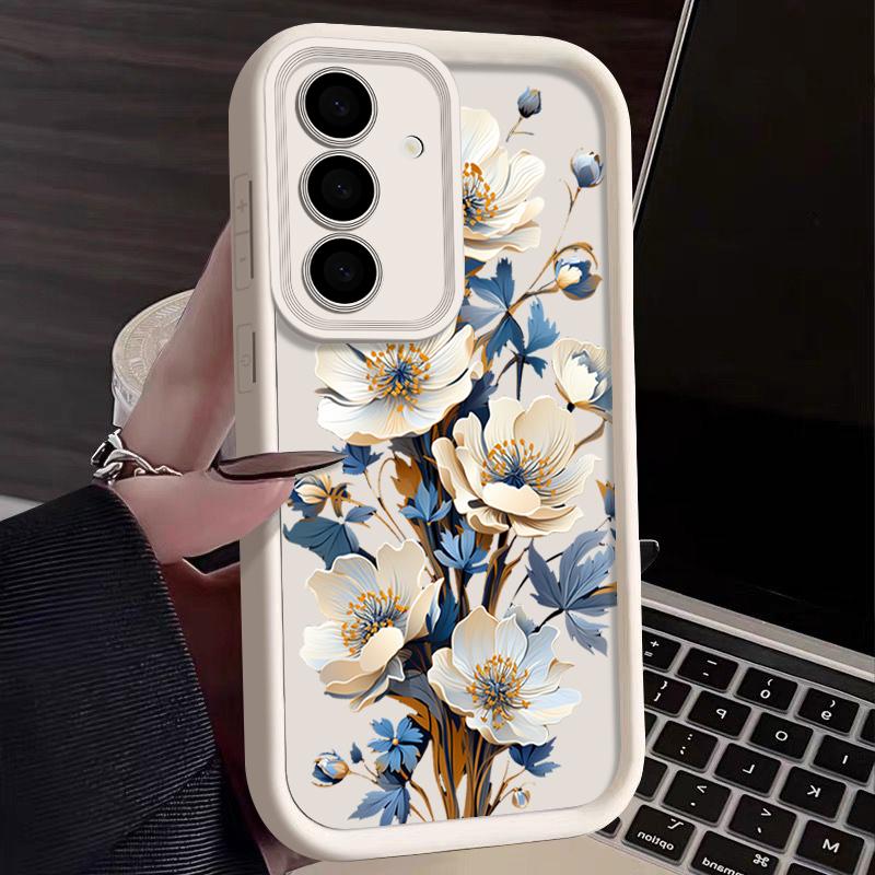 Luxuriöse Handyhülle aus mattem TPU mit Blumendruck für Samsung S25 Plus S24 FE S23 Ultra S22 A56 A36 A16 A55 A06 A05 A15 A35 A54 Stoßfeste Bumper-Abdeckung