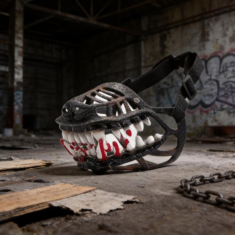 Dog Costume Muzzle with 3D Devil Face and Faux Teeth, Adjustable Head Strap for Halloween Parties and Pet Photoshoots