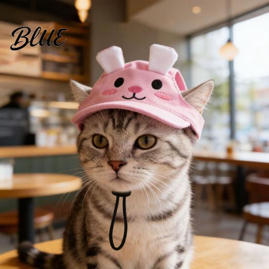 Breathable Cat Hat Sun Hat Cute Animal Embroidery Adjustable Summer Lightweight Pet Cap with Ear Holes for Camping Backyard Play Non-restrictive
