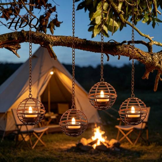 Outdoor Solar Hanging Lanterns Lantern Waterproof Lantern with Tea Light Metal Garden Lights Iron Ball Candle Holder for Backyard Patio Decoration