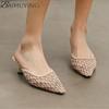 Fashion Pointed Toe Mesh Women Slippers Mules Shoes Woman Summer Heeled Sandals 2025 Fashion Shallow Loafers Sexy Pumps Dress Sandalias