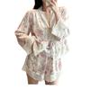 Ice Silk Floral Pajamas Women's Pure Desire Long-sleeved Shorts Are Thin and Can Be Worn Outside French Sweet Lace Edge Loungewear