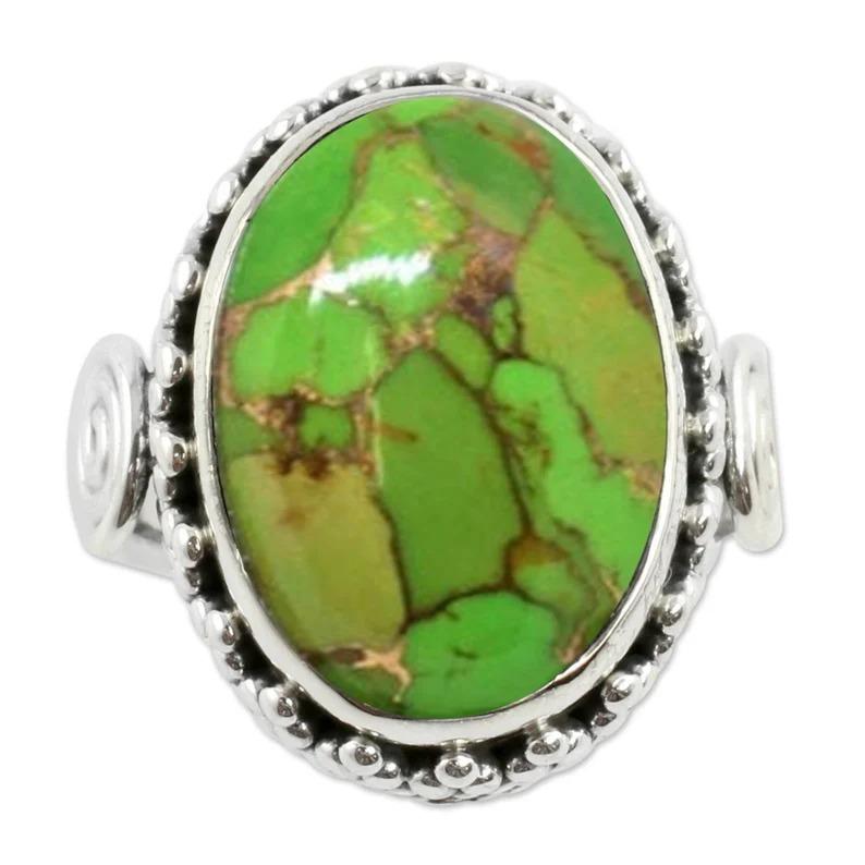 Bague en argent sterling 925 avec pierres précieuses turquoise en cuivre vert, bijoux faits à la main, bague solide pour femme, cadeau pour des occasions spéciales - 5,65 g env.